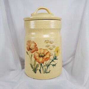 Vintage 1970's Treasure Craft Wildflower Orange Poppy Canister 9.5 Inch #901